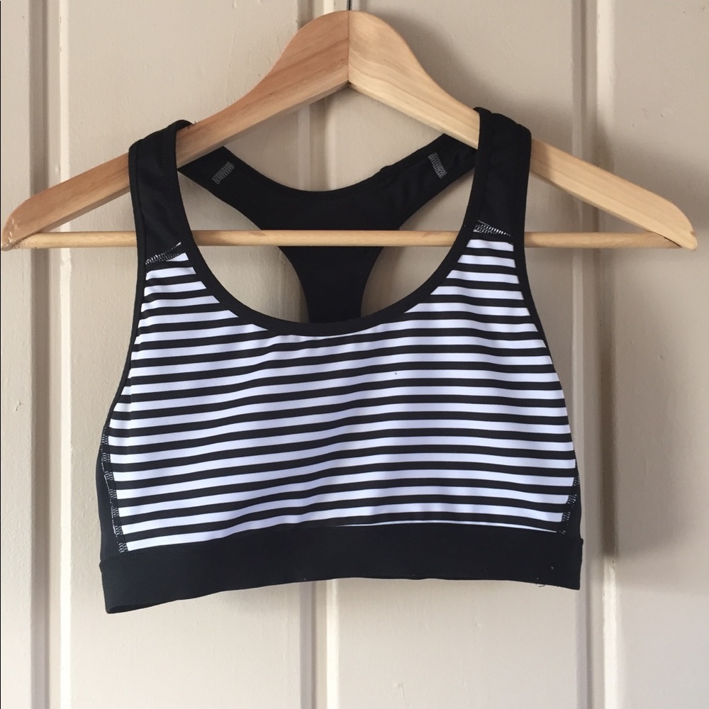 Black and White Stripe Sports Bra